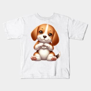 Valentine Beagle Dog Giving Heart Hand Sign Kids T-Shirt